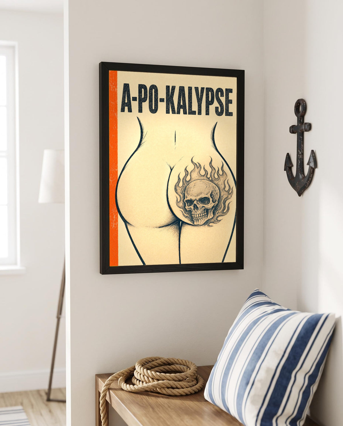 Das Poster mit Rahmen in einer maritimen Ecke mit Anker