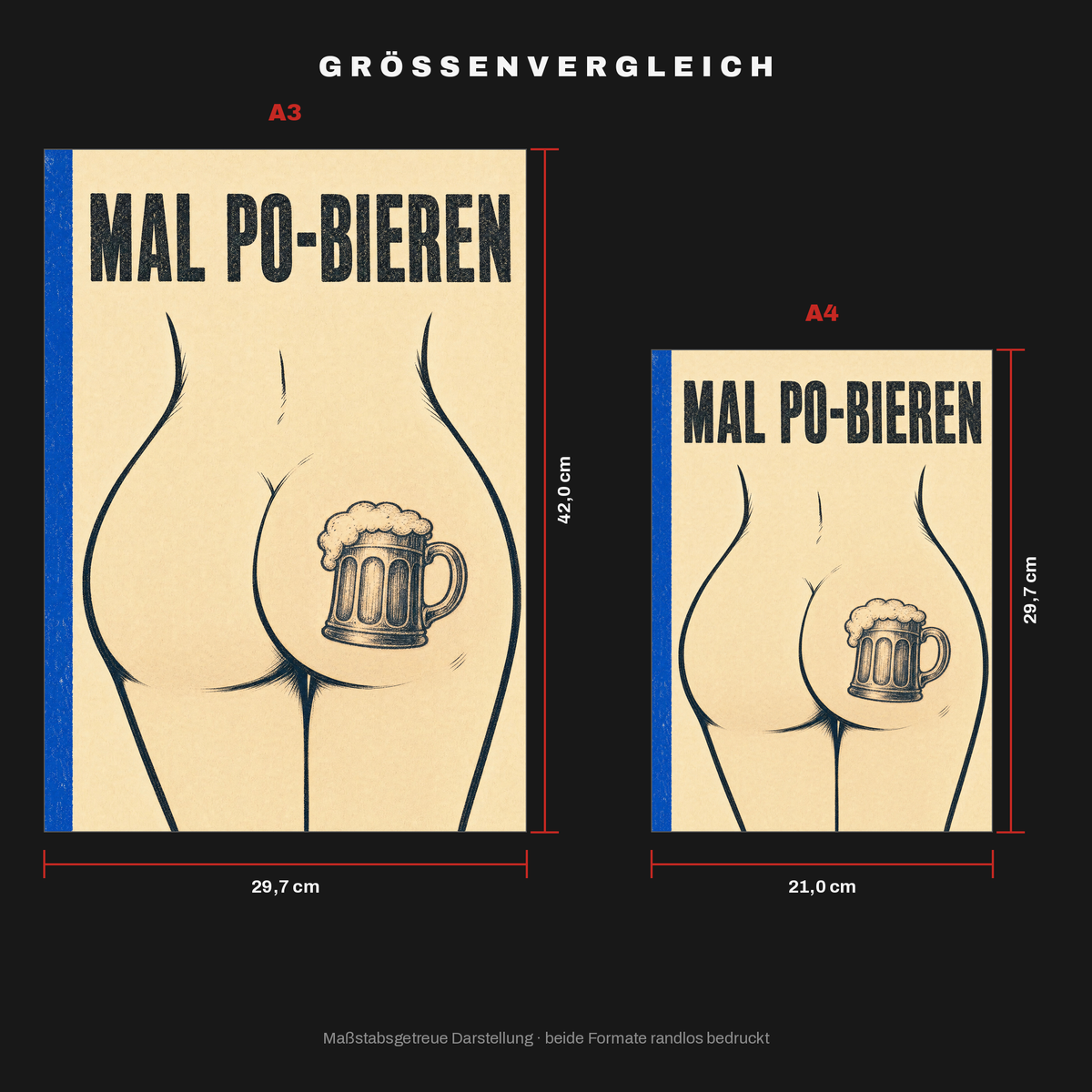 Größenvergleich: A3 (29,7 × 42 cm) neben A4 (21 × 29,7 cm), maßstabsgetreu
