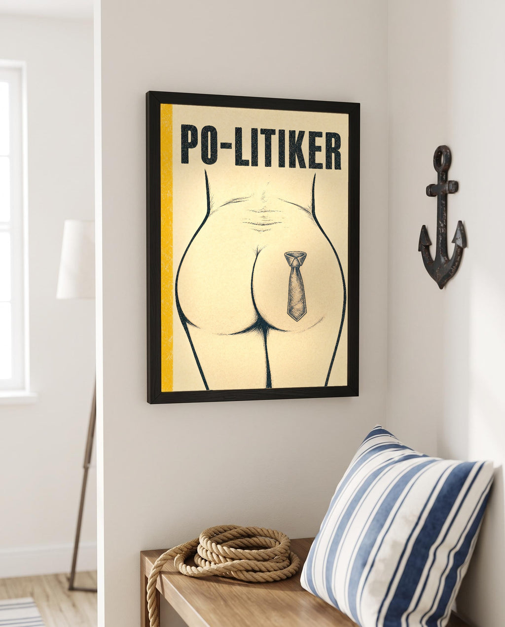 Das Poster mit Rahmen in einer maritimen Ecke mit Anker
