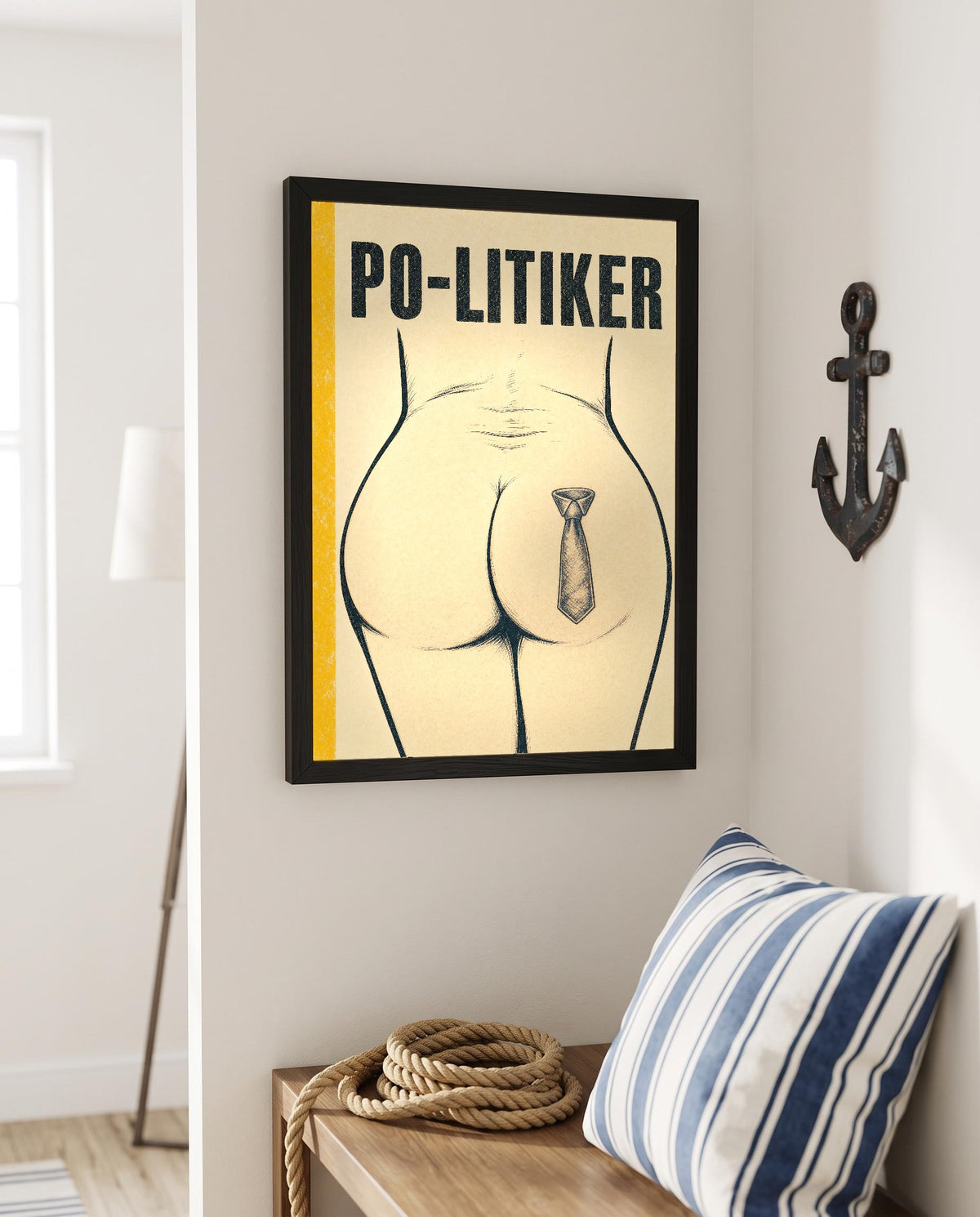 Das Poster mit Rahmen in einer maritimen Ecke mit Anker