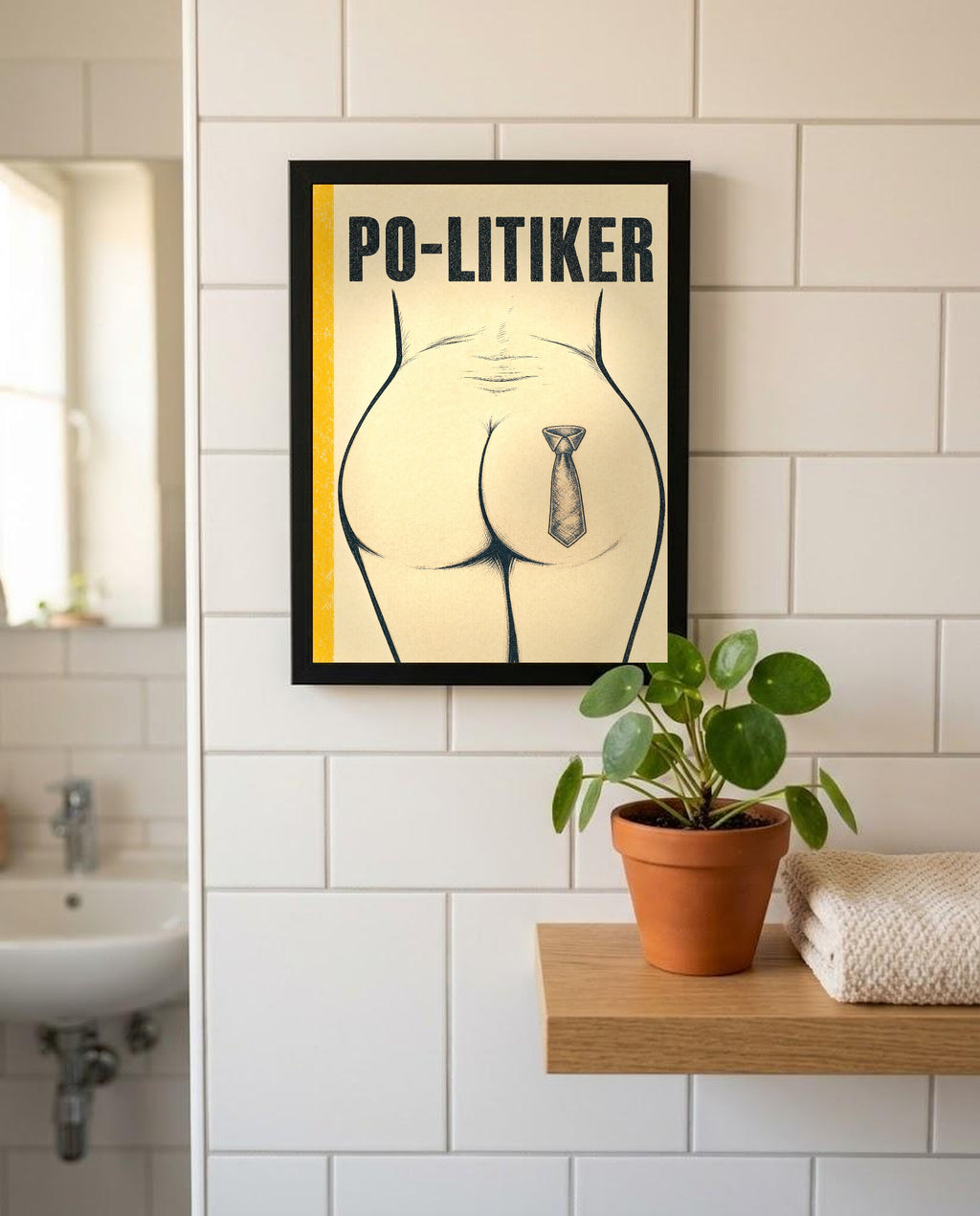 Das Poster mit Rahmen im Badezimmer