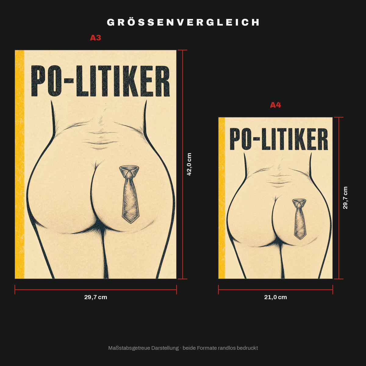 Größenvergleich: A3 (29,7 × 42 cm) neben A4 (21 × 29,7 cm), maßstabsgetreu