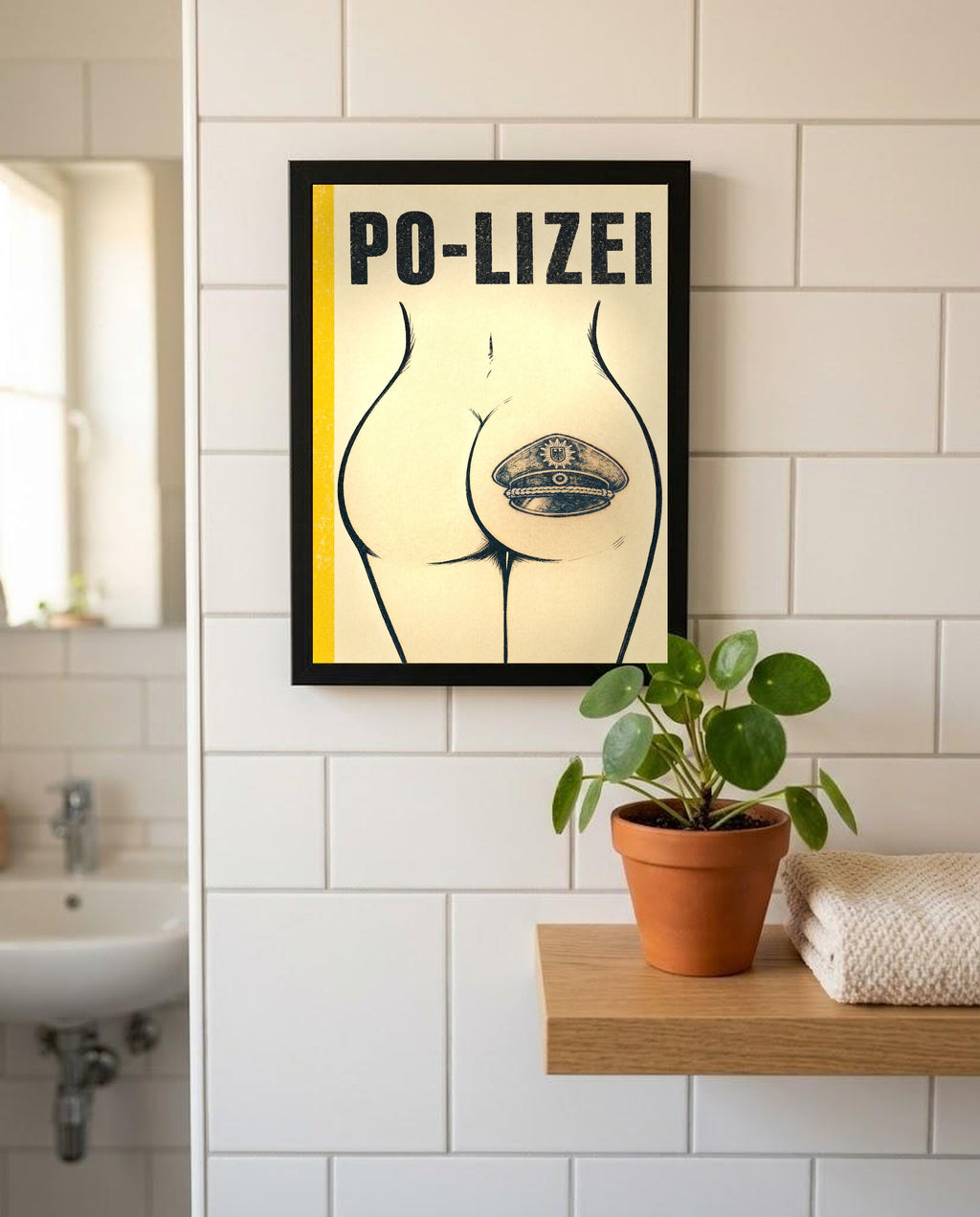 Das Poster mit Rahmen im Badezimmer