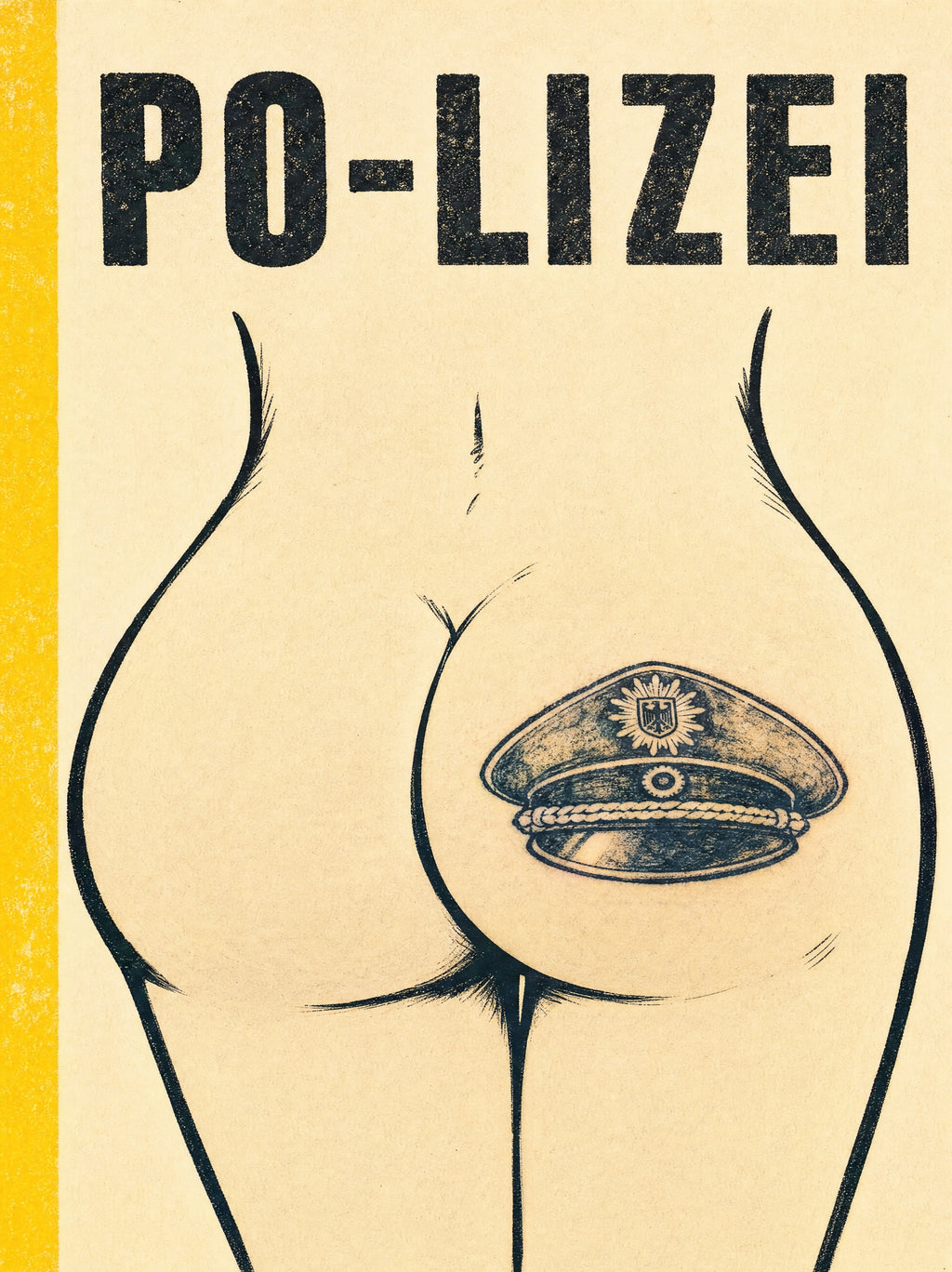 Illustriertes Poster PO-LIZEI: Po mit Polizeimütze
