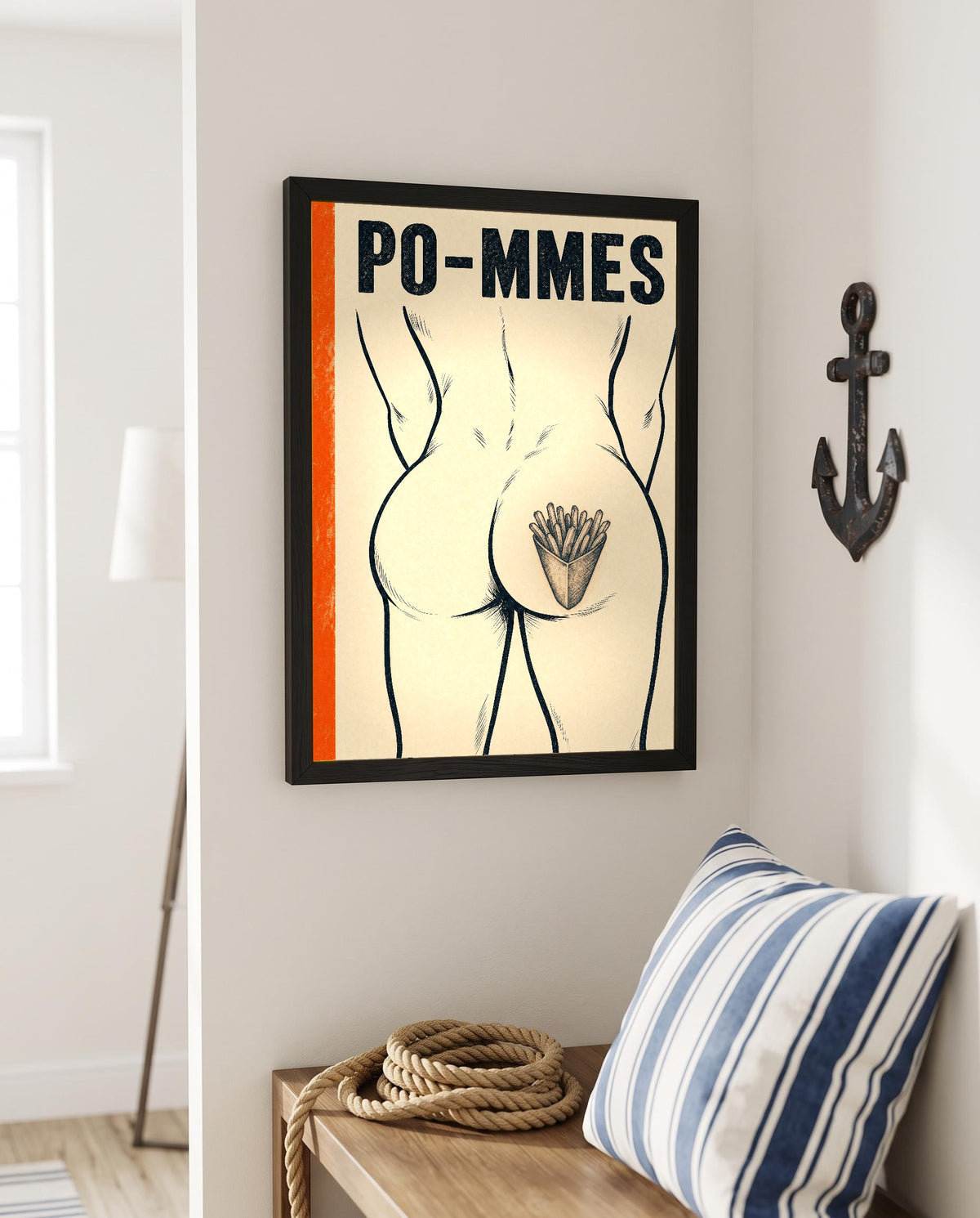 Das Poster mit Rahmen in einer maritimen Ecke mit Anker