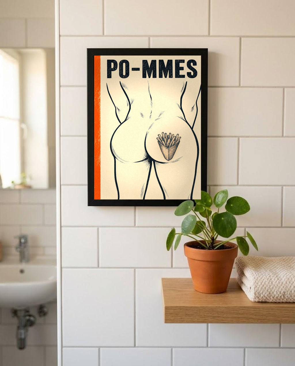 Das Poster mit Rahmen im Badezimmer