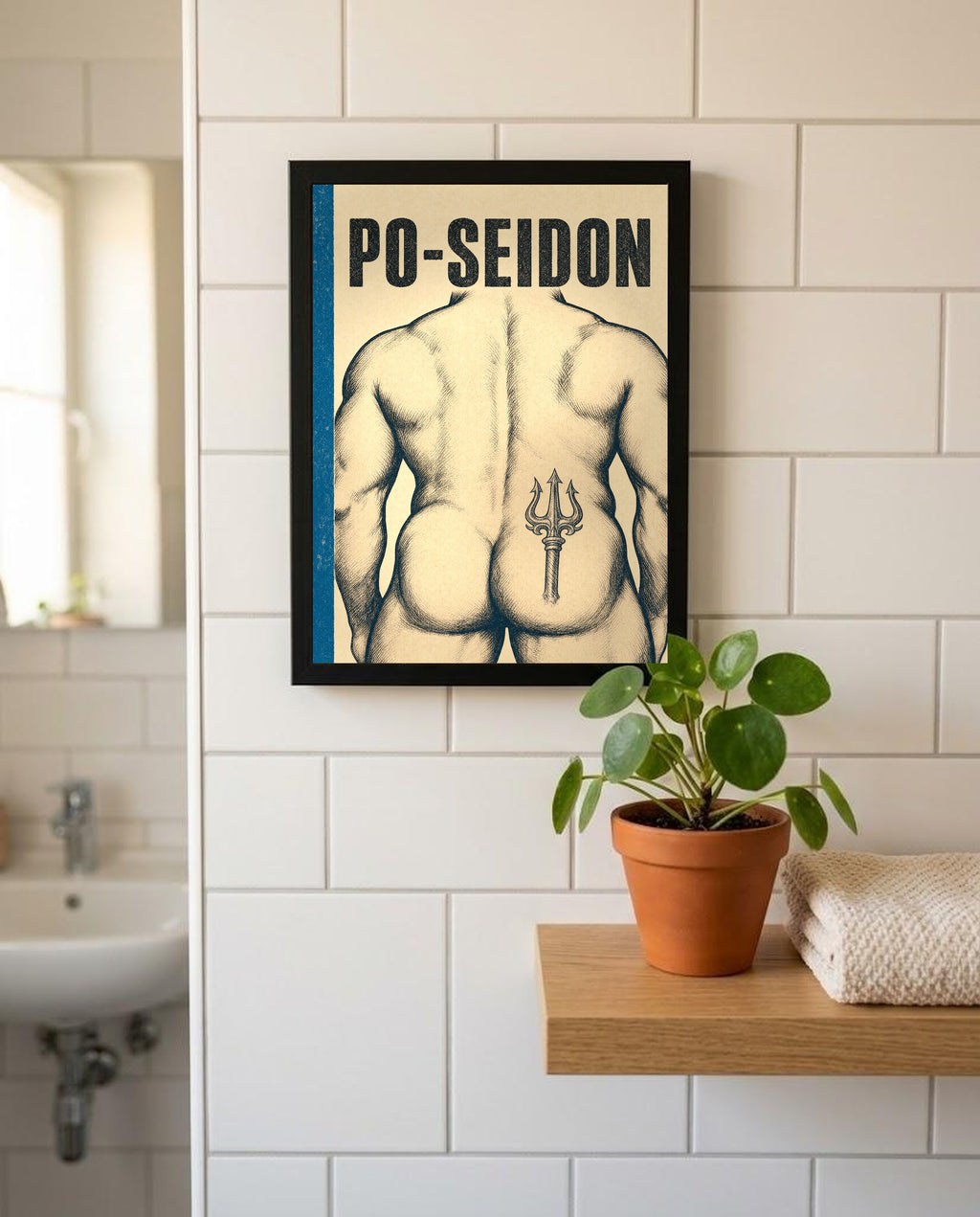 Das Poster mit Rahmen im Badezimmer
