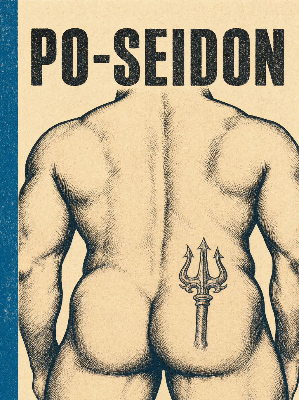 Illustriertes Poster PO-SEIDON: muskulöser Rücken mit Dreizack-Tattoo