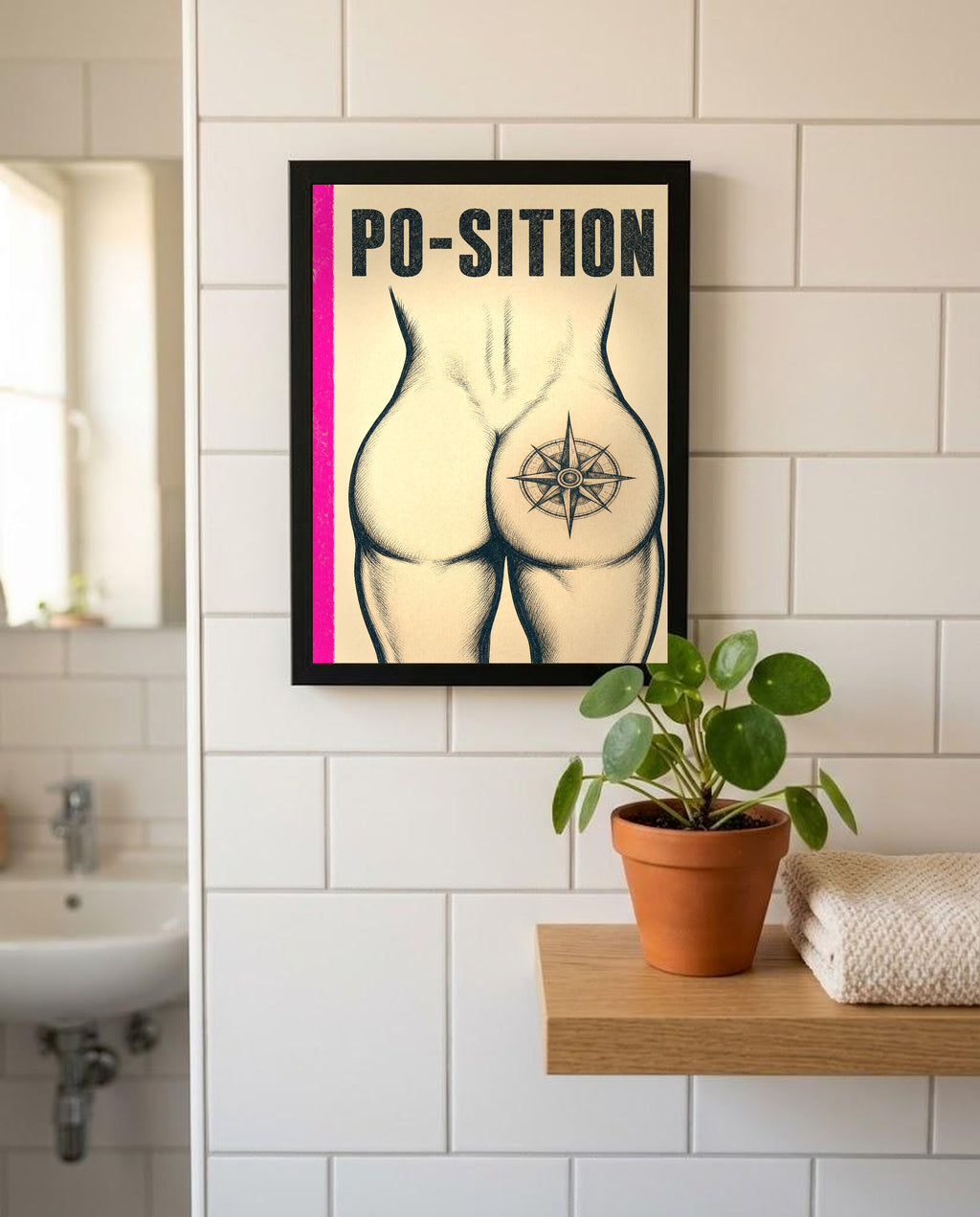 Das Poster mit Rahmen im Badezimmer