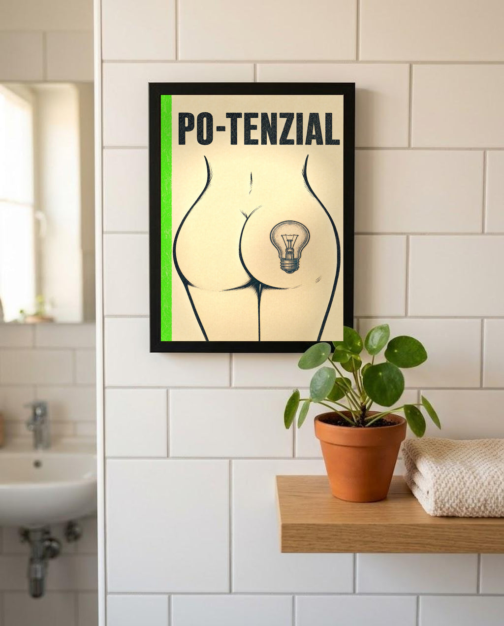 Das Poster mit Rahmen im Badezimmer