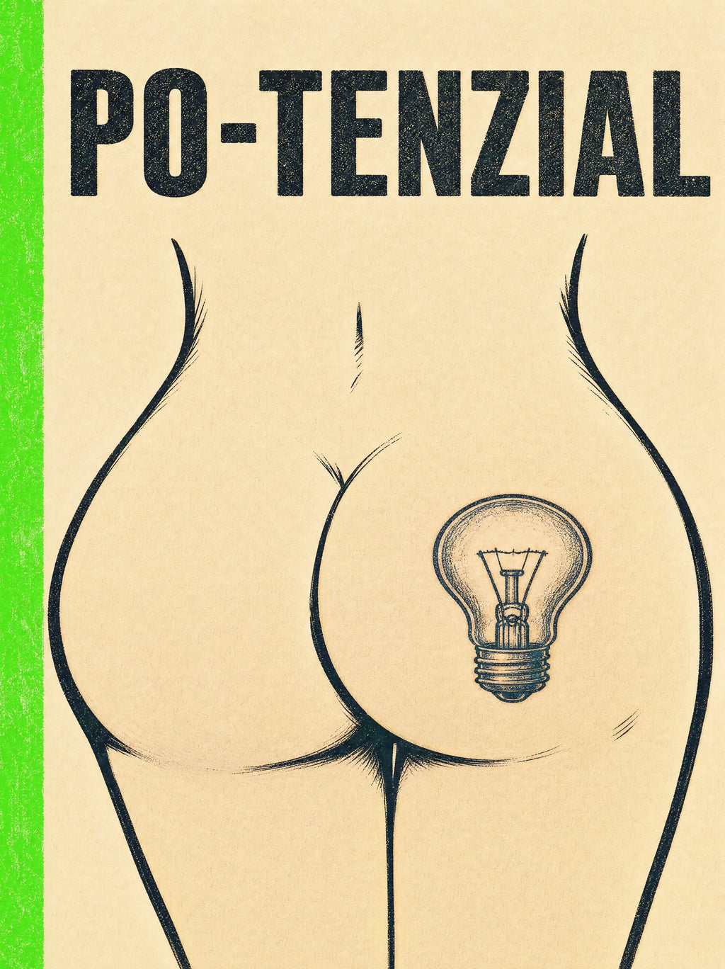Illustriertes Poster PO-TENZIAL: Po mit Glühbirne