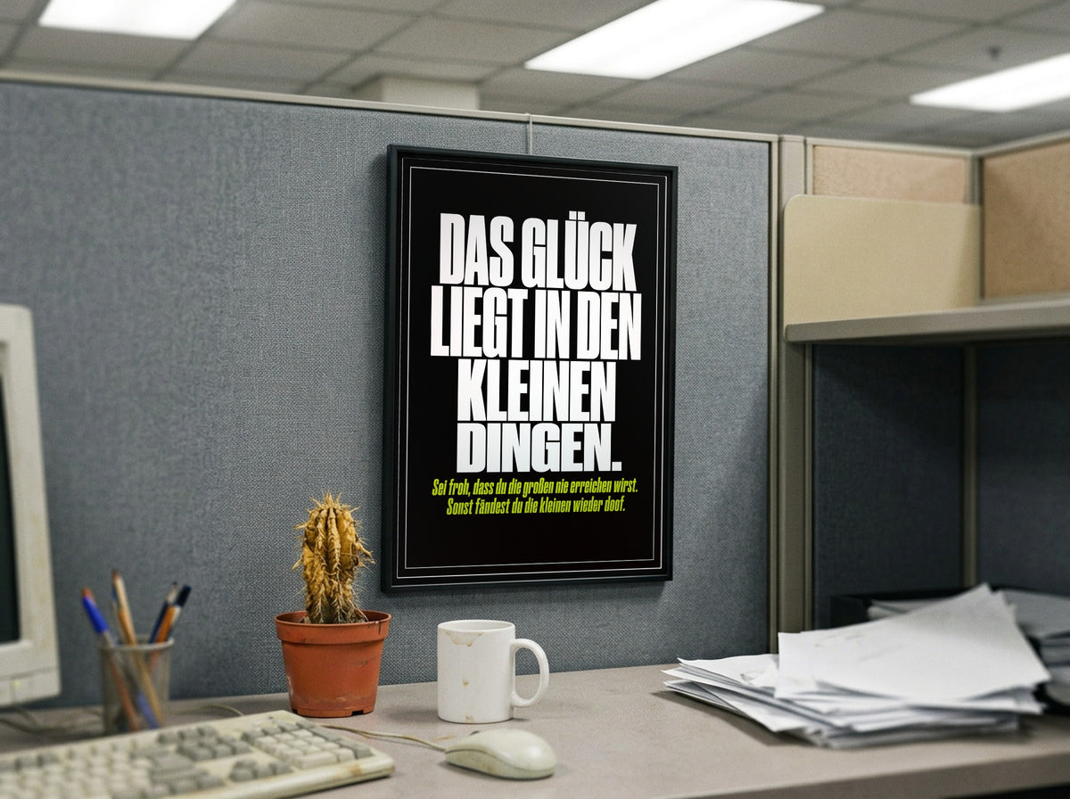Das Poster gerahmt in einem Büro-Cubicle