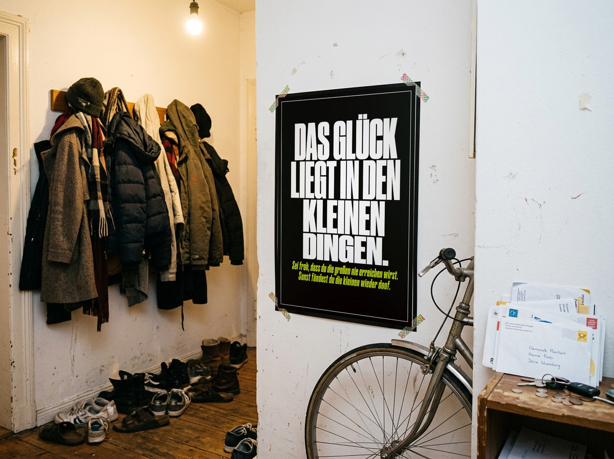 Das Poster mit Washi-Tape an der Wand in einem WG-Flur