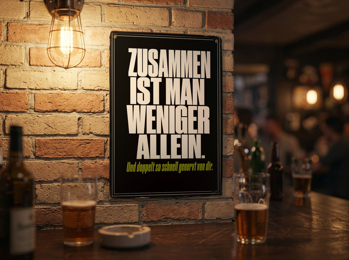 Das Poster an einer Backsteinwand in einer Kneipe