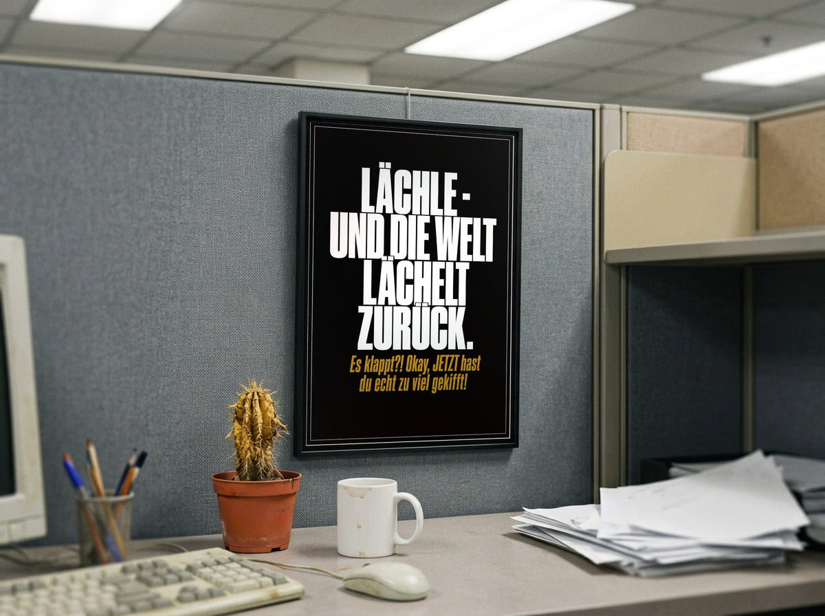 Das Poster gerahmt in einem Büro-Cubicle