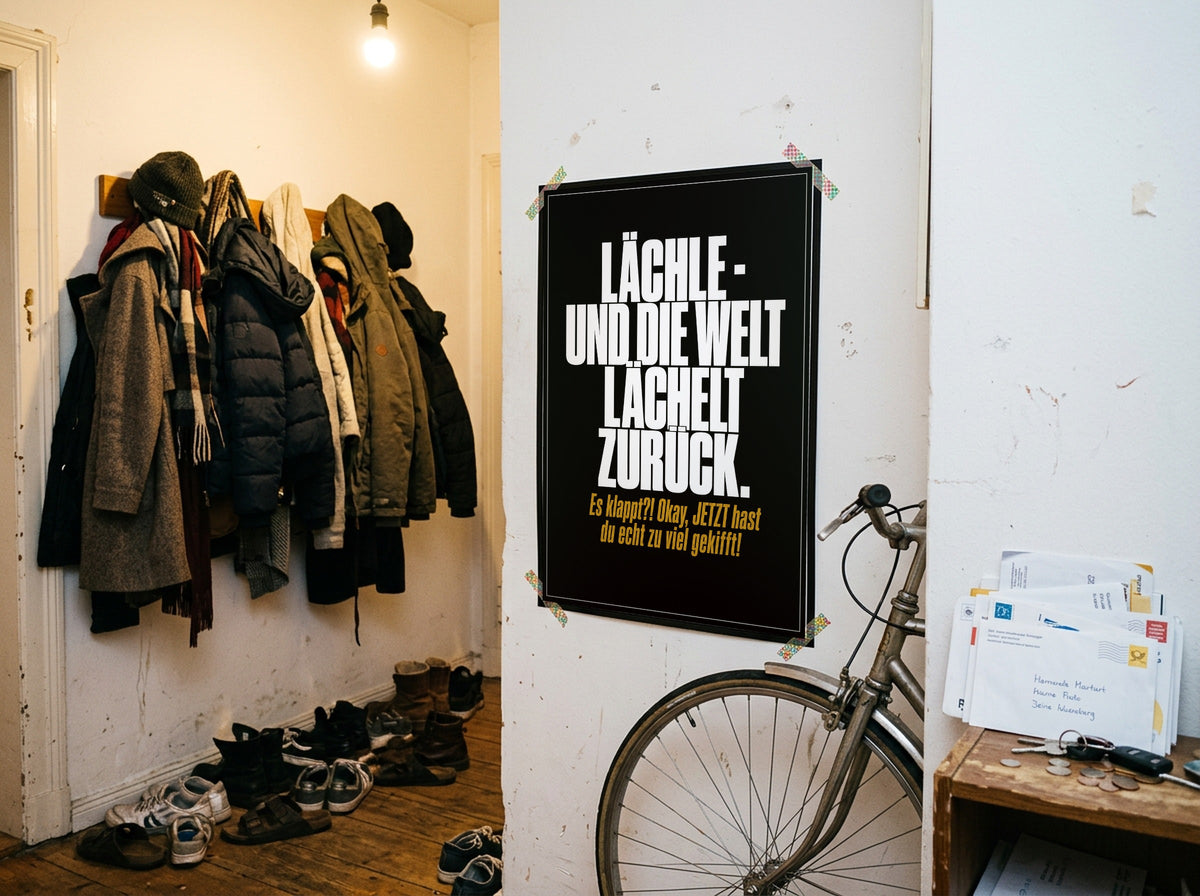 Das Poster mit Washi-Tape an der Wand in einem WG-Flur