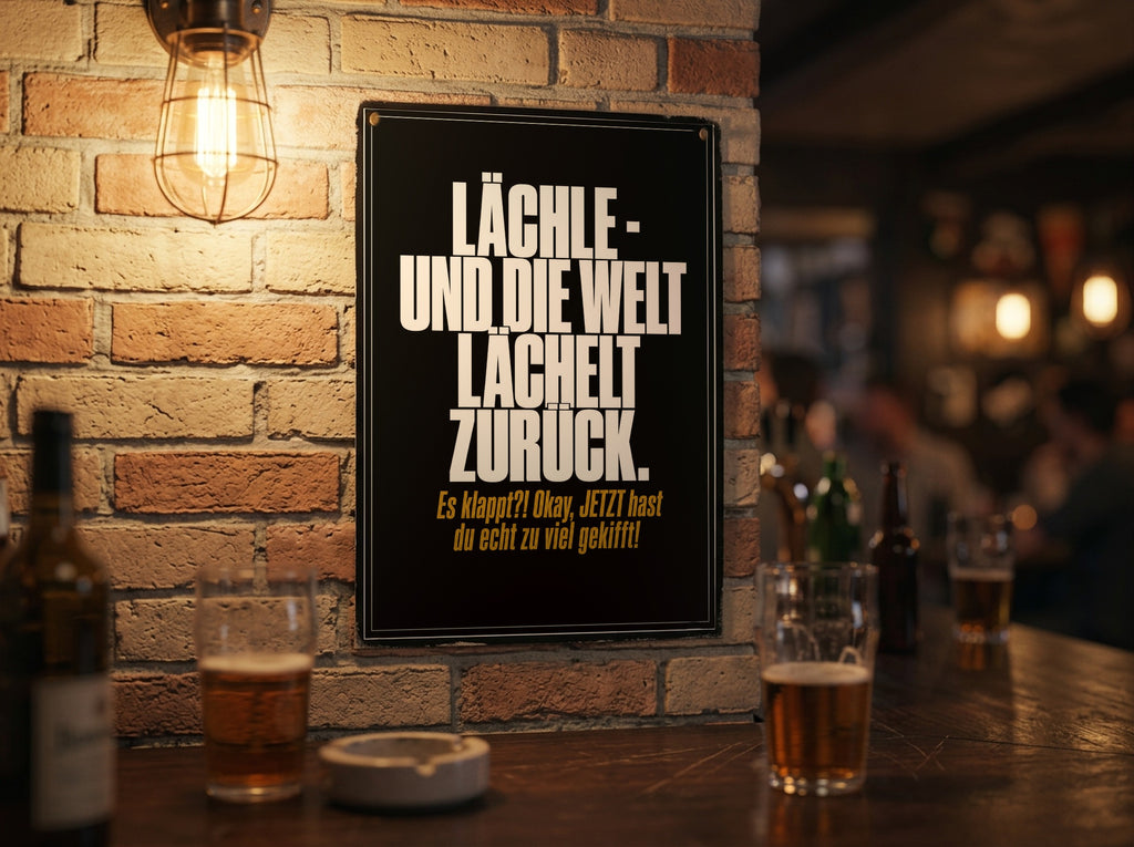 Das Poster an einer Backsteinwand in einer Kneipe