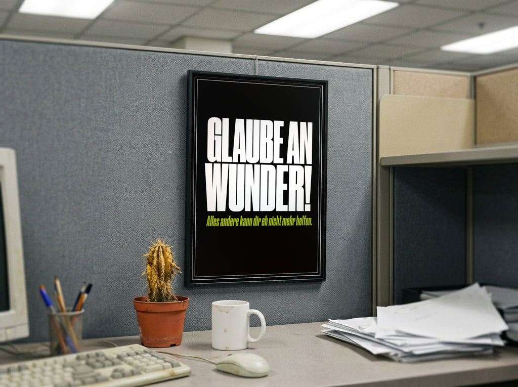 Das Poster gerahmt in einem Büro-Cubicle