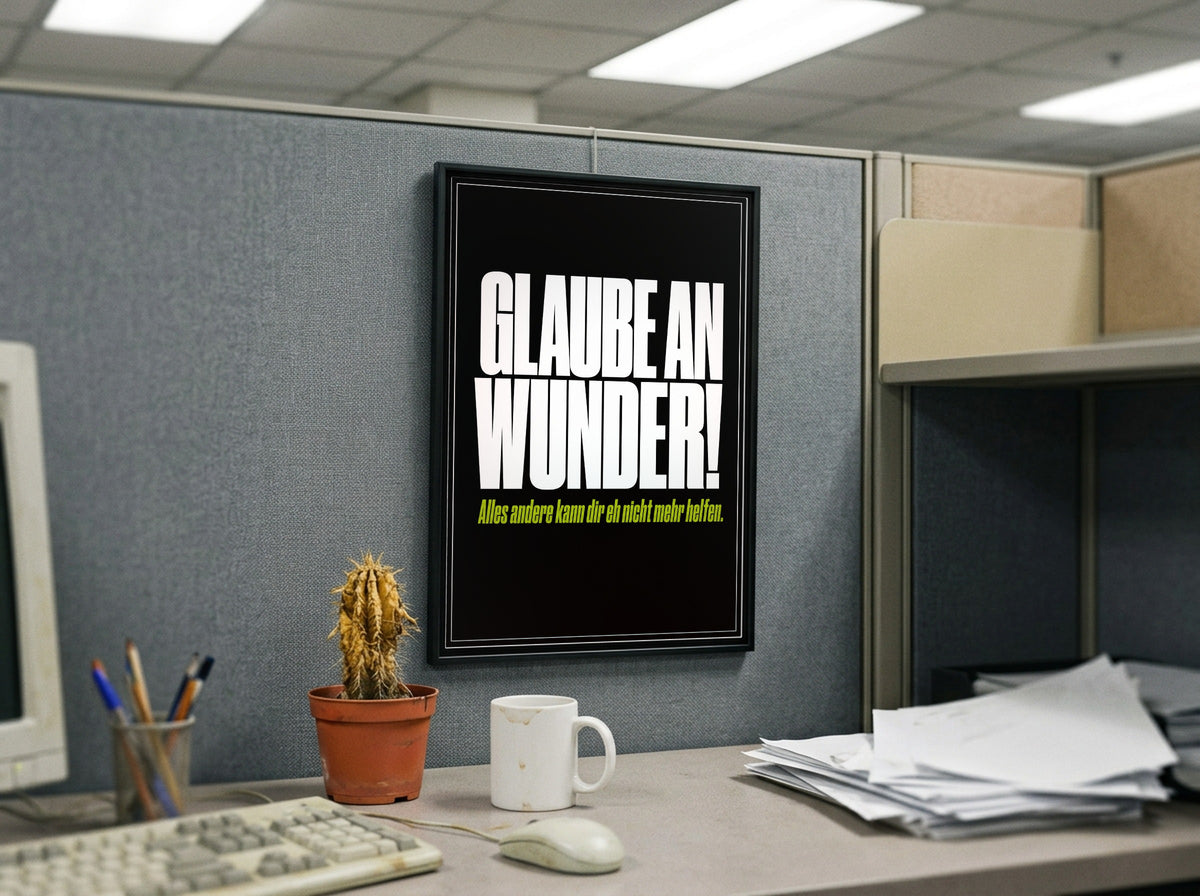 Das Poster gerahmt in einem Büro-Cubicle