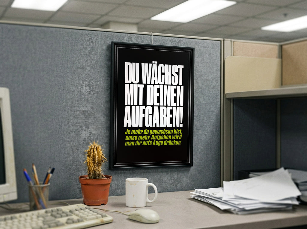 Das Poster gerahmt in einem Büro-Cubicle
