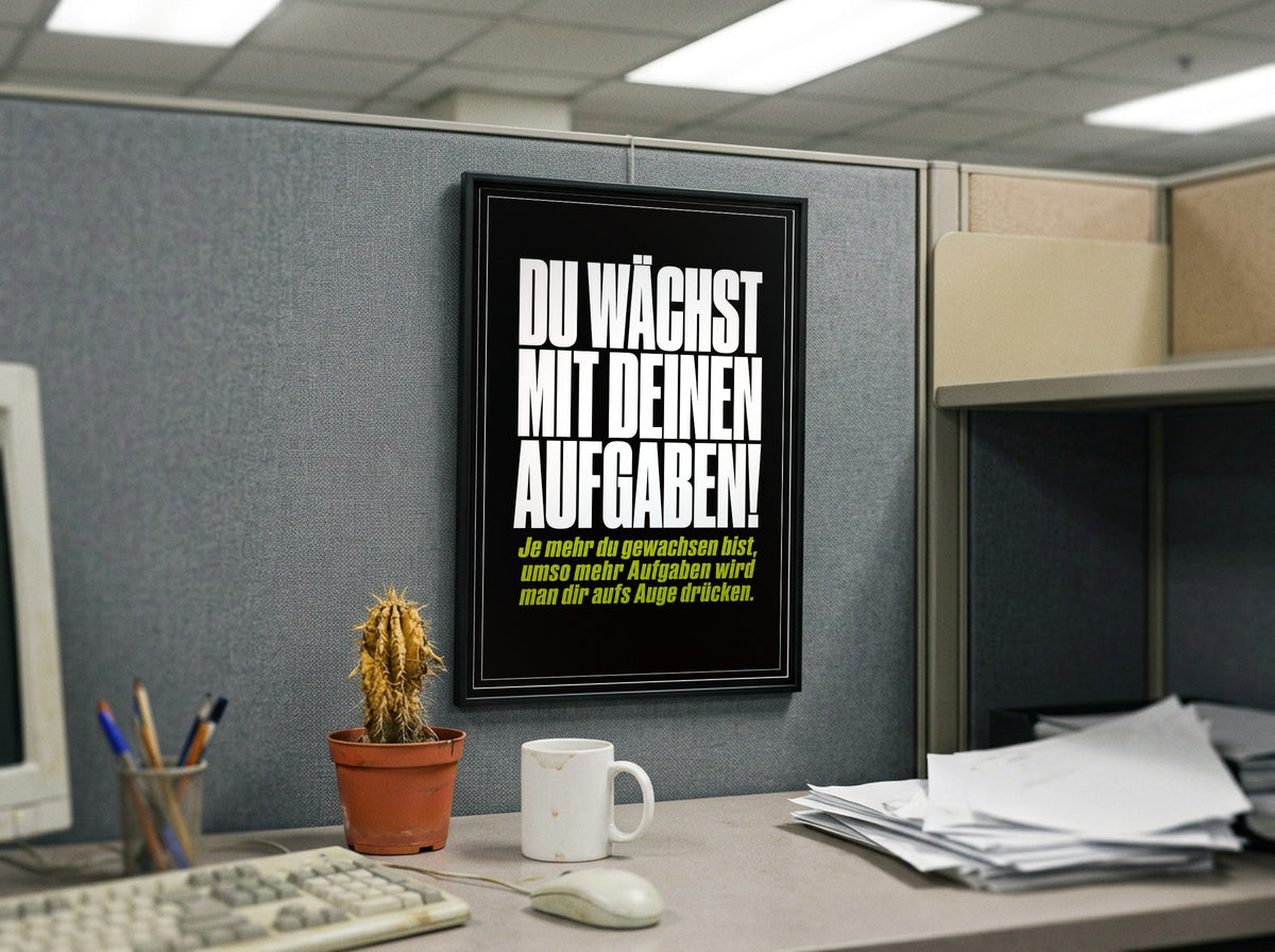 Das Poster gerahmt in einem Büro-Cubicle