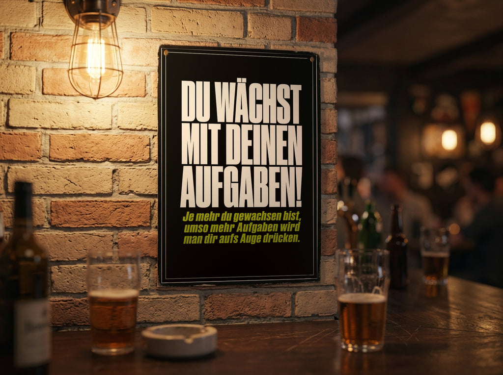 Das Poster an einer Backsteinwand in einer Kneipe