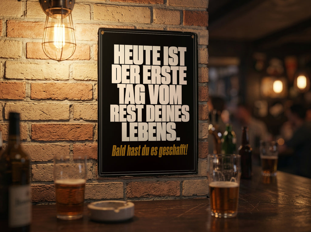 Das Poster an einer Backsteinwand in einer Kneipe