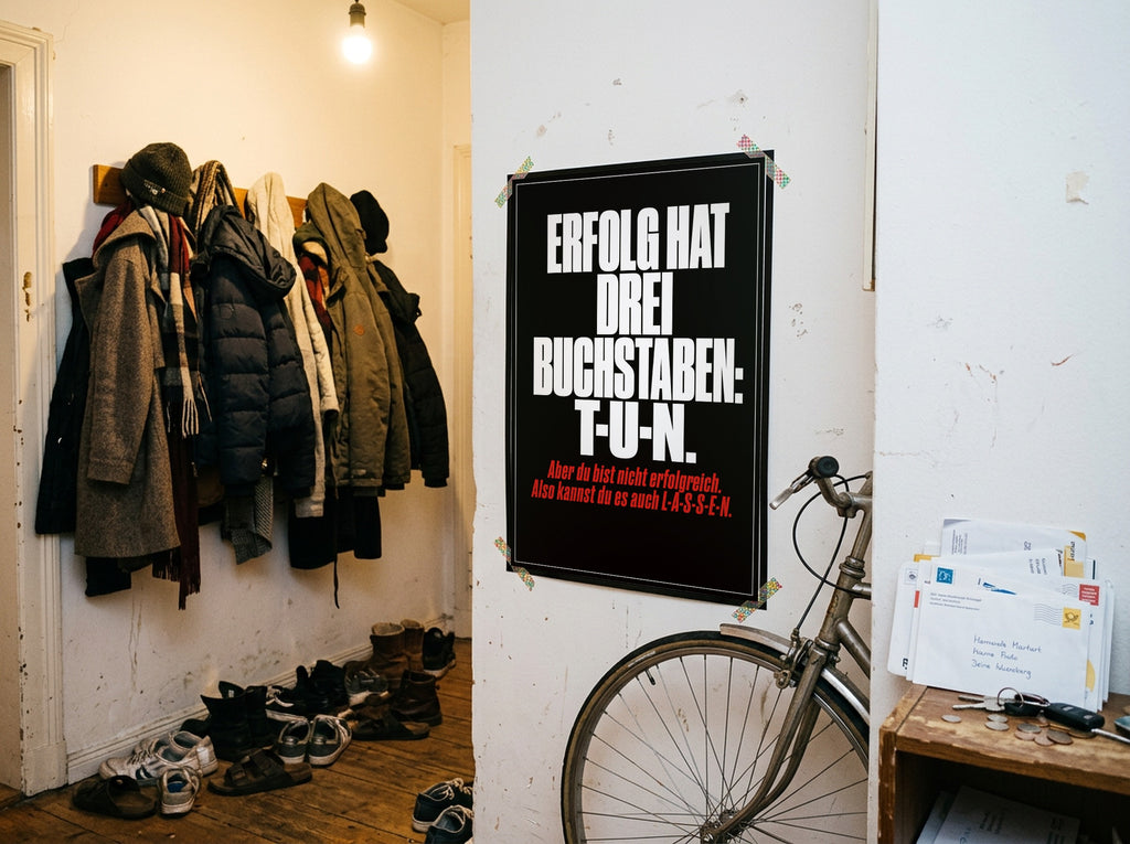 Das Poster mit Washi-Tape an der Wand in einem WG-Flur