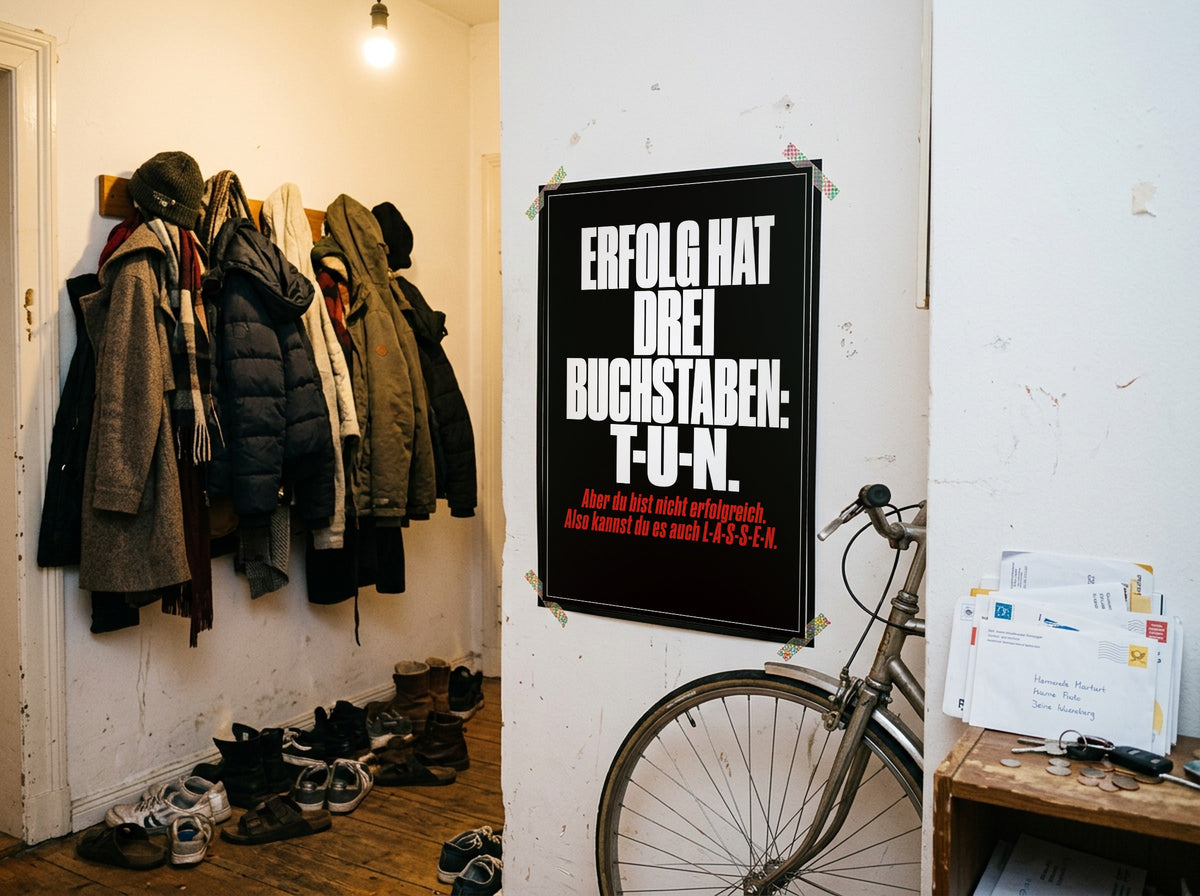 Das Poster mit Washi-Tape an der Wand in einem WG-Flur