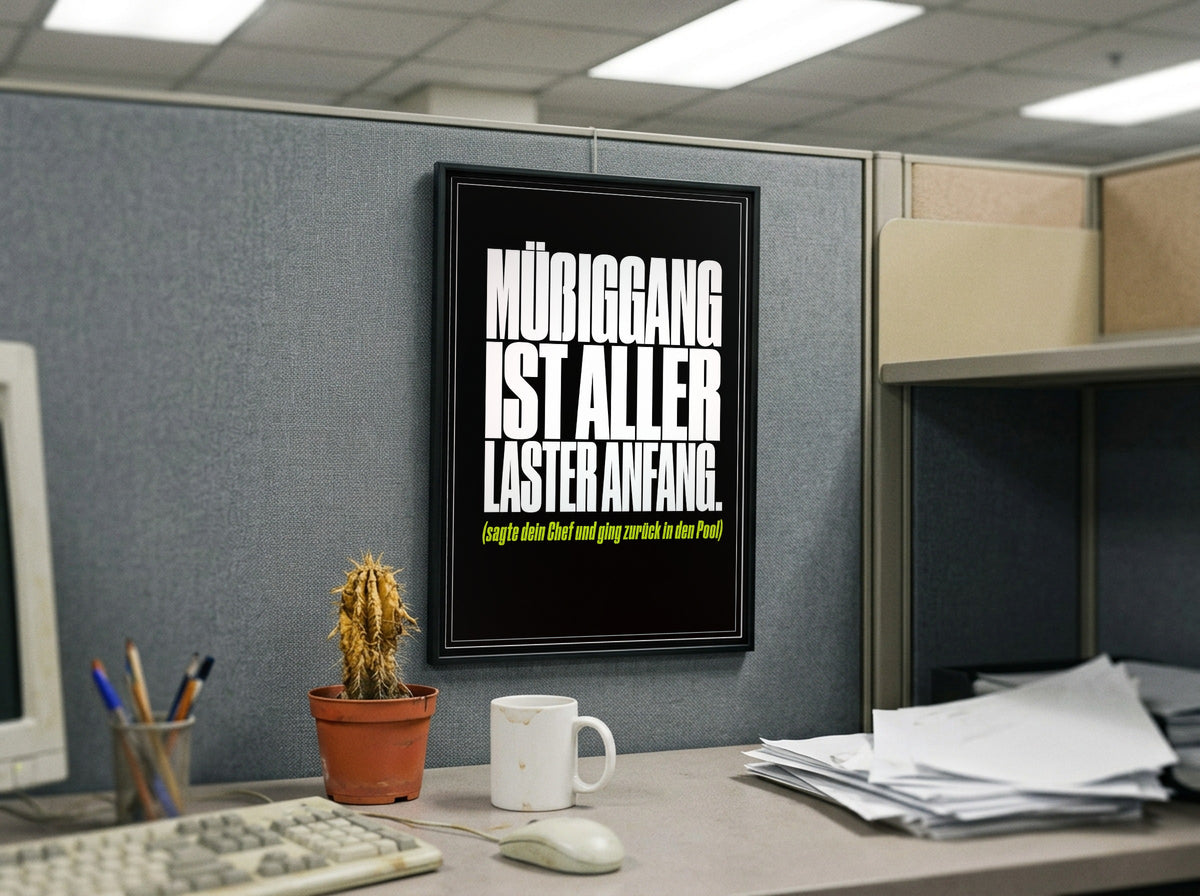 Das Poster gerahmt in einem Büro-Cubicle