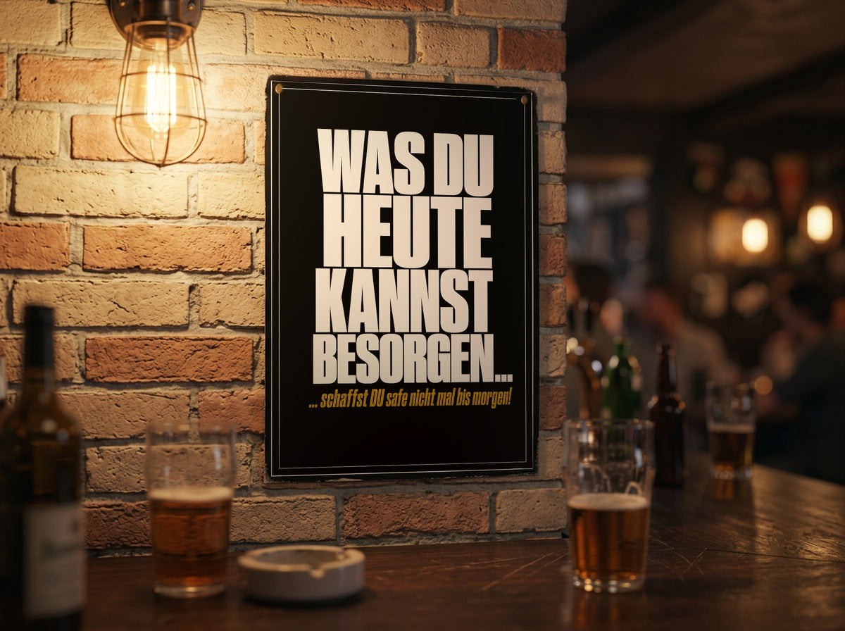 Das Poster an einer Backsteinwand in einer Kneipe