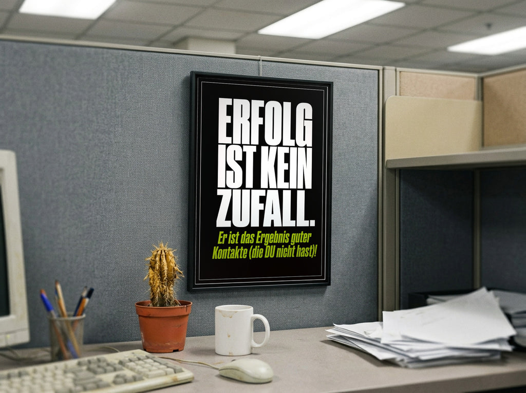 Das Poster gerahmt in einem Büro-Cubicle