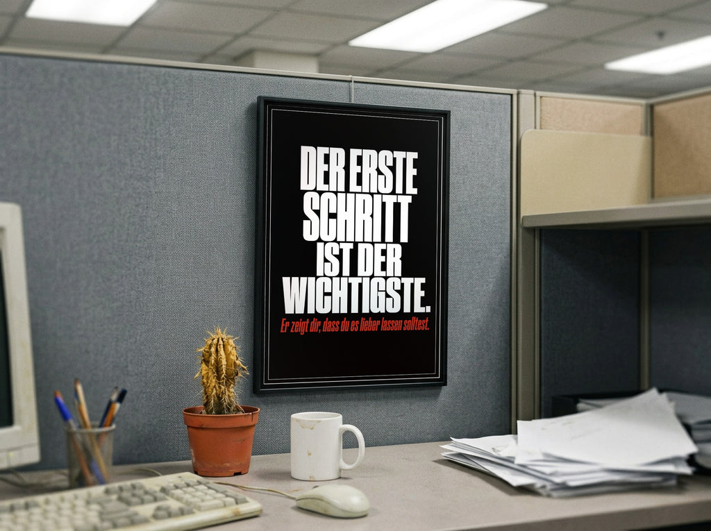 Das Poster gerahmt in einem Büro-Cubicle