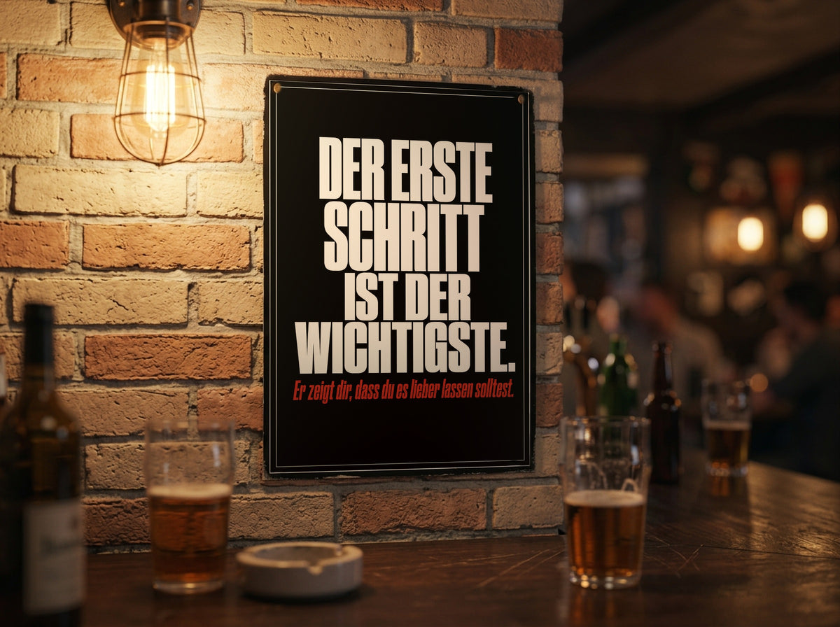 Das Poster an einer Backsteinwand in einer Kneipe