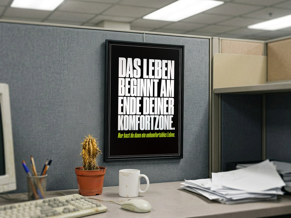 Das Poster gerahmt in einem Büro-Cubicle