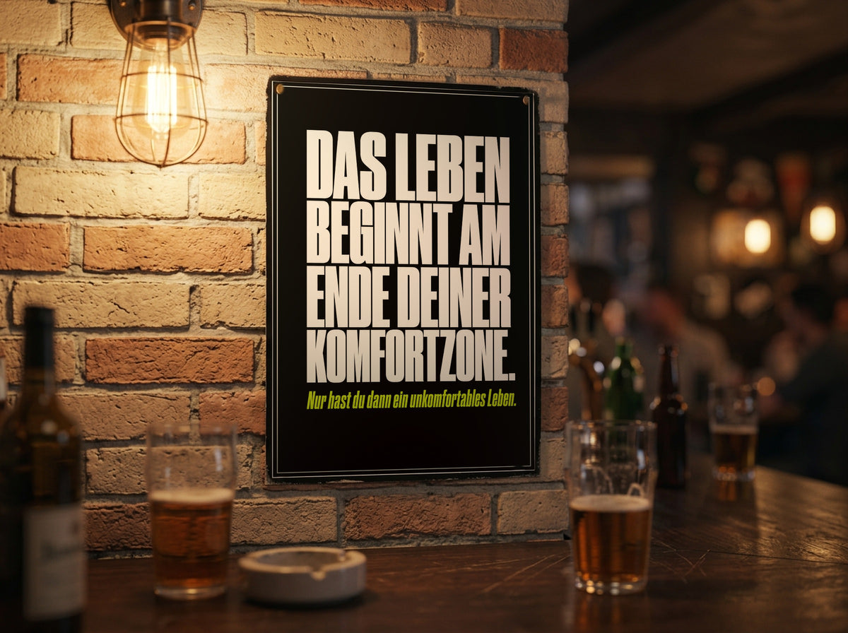Das Poster an einer Backsteinwand in einer Kneipe