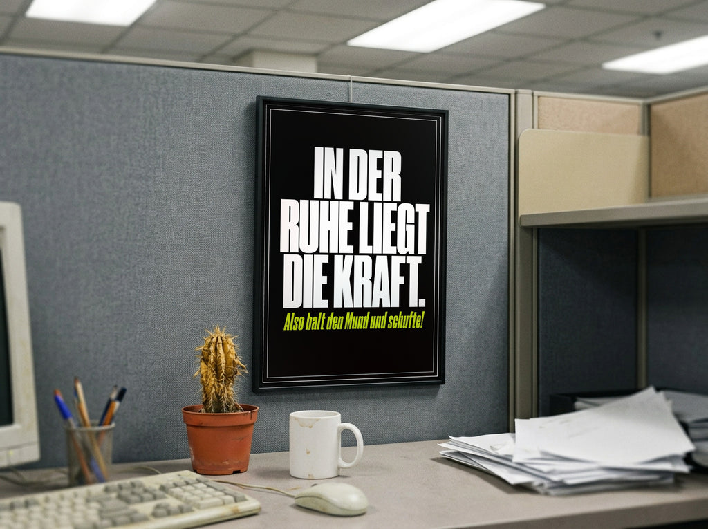 Das Poster gerahmt in einem Büro-Cubicle