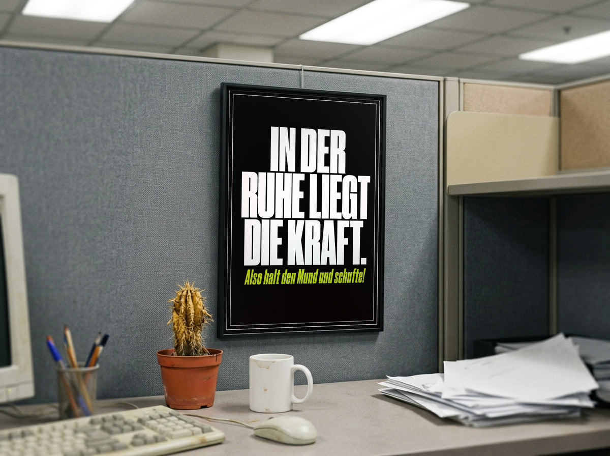 Das Poster gerahmt in einem Büro-Cubicle