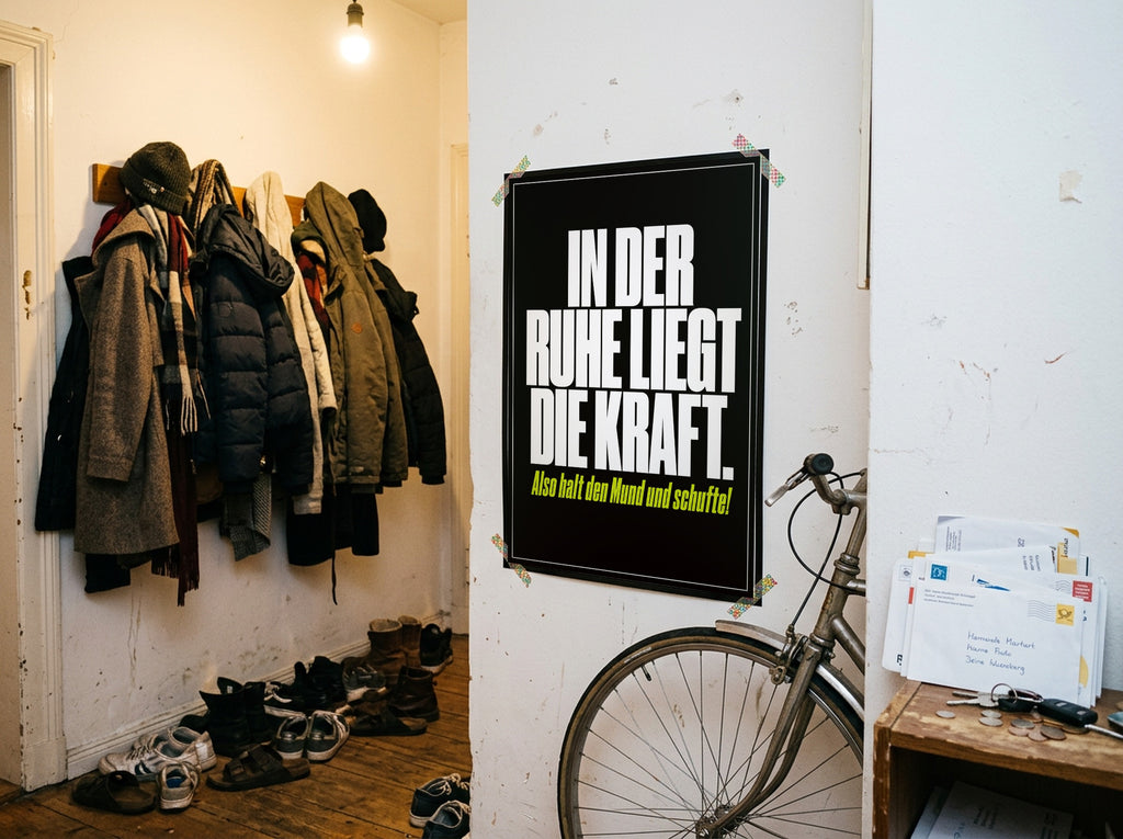 Das Poster mit Washi-Tape an der Wand in einem WG-Flur