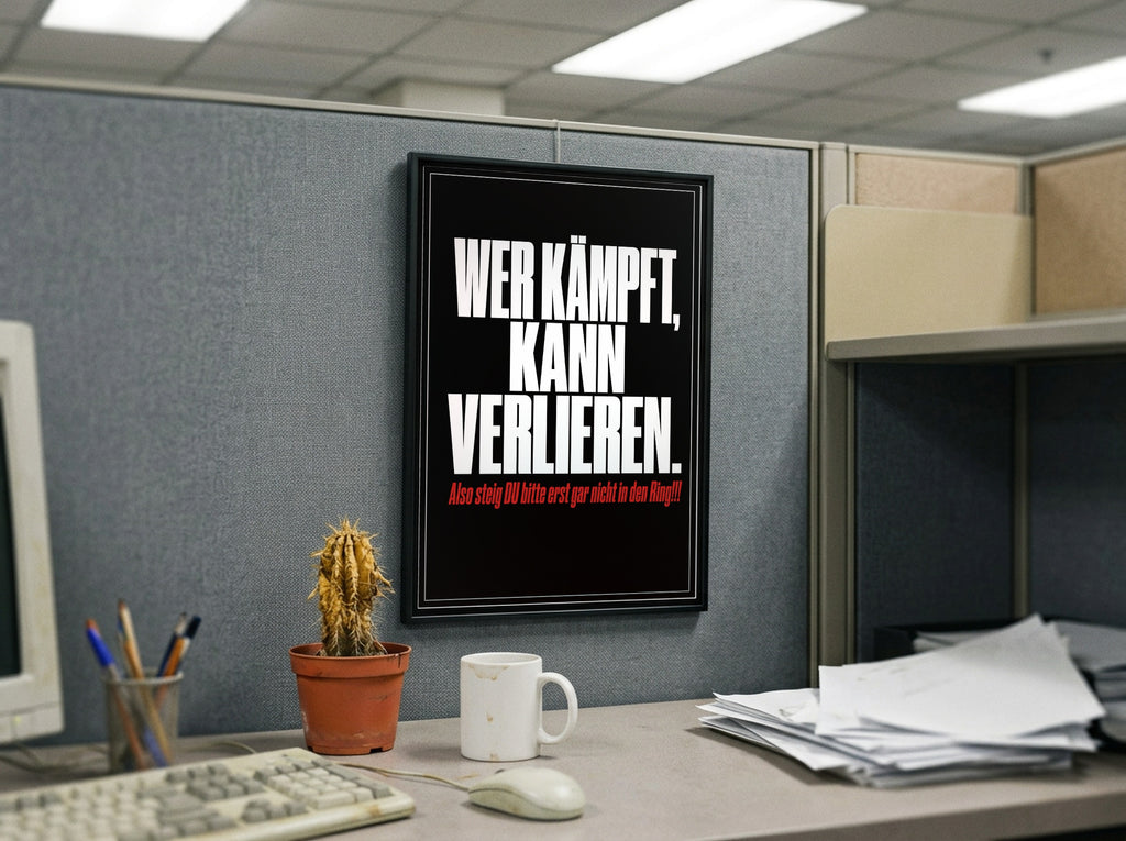 Das Poster gerahmt in einem Büro-Cubicle