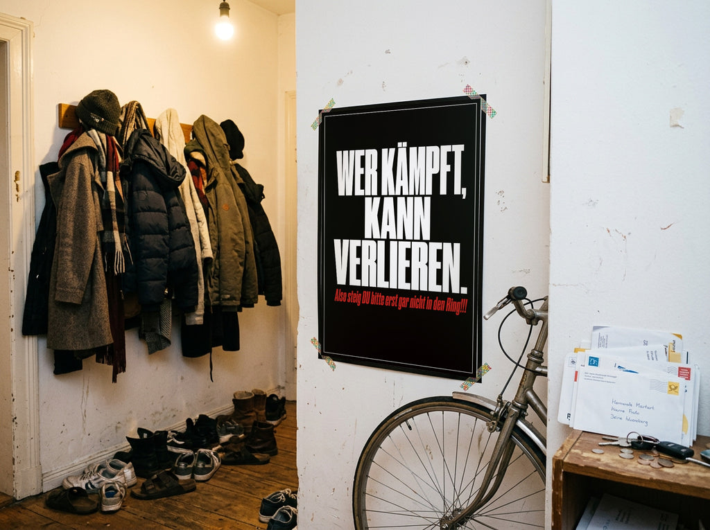 Das Poster mit Washi-Tape an der Wand in einem WG-Flur