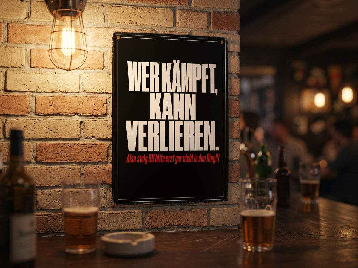 Das Poster an einer Backsteinwand in einer Kneipe