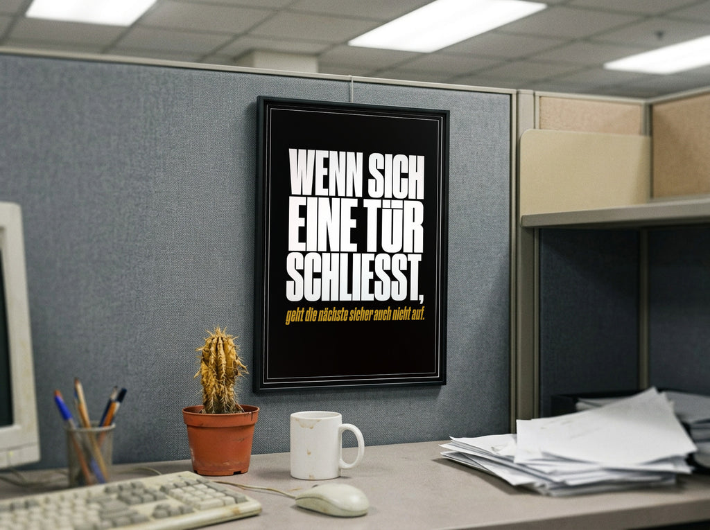 Das Poster gerahmt in einem Büro-Cubicle