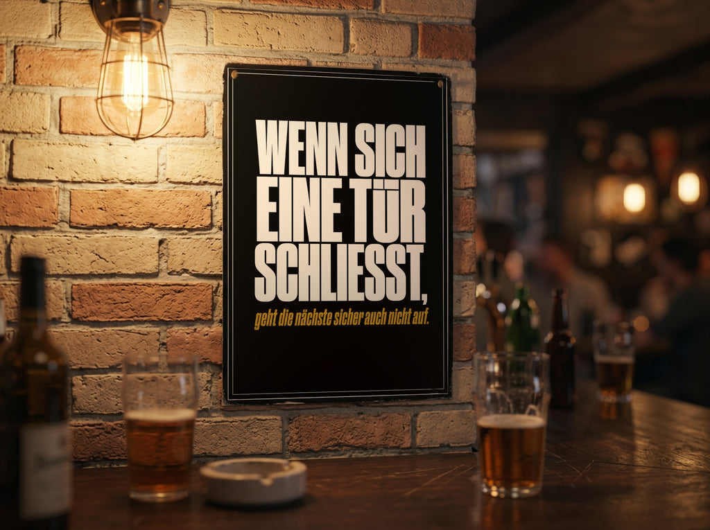 Das Poster an einer Backsteinwand in einer Kneipe