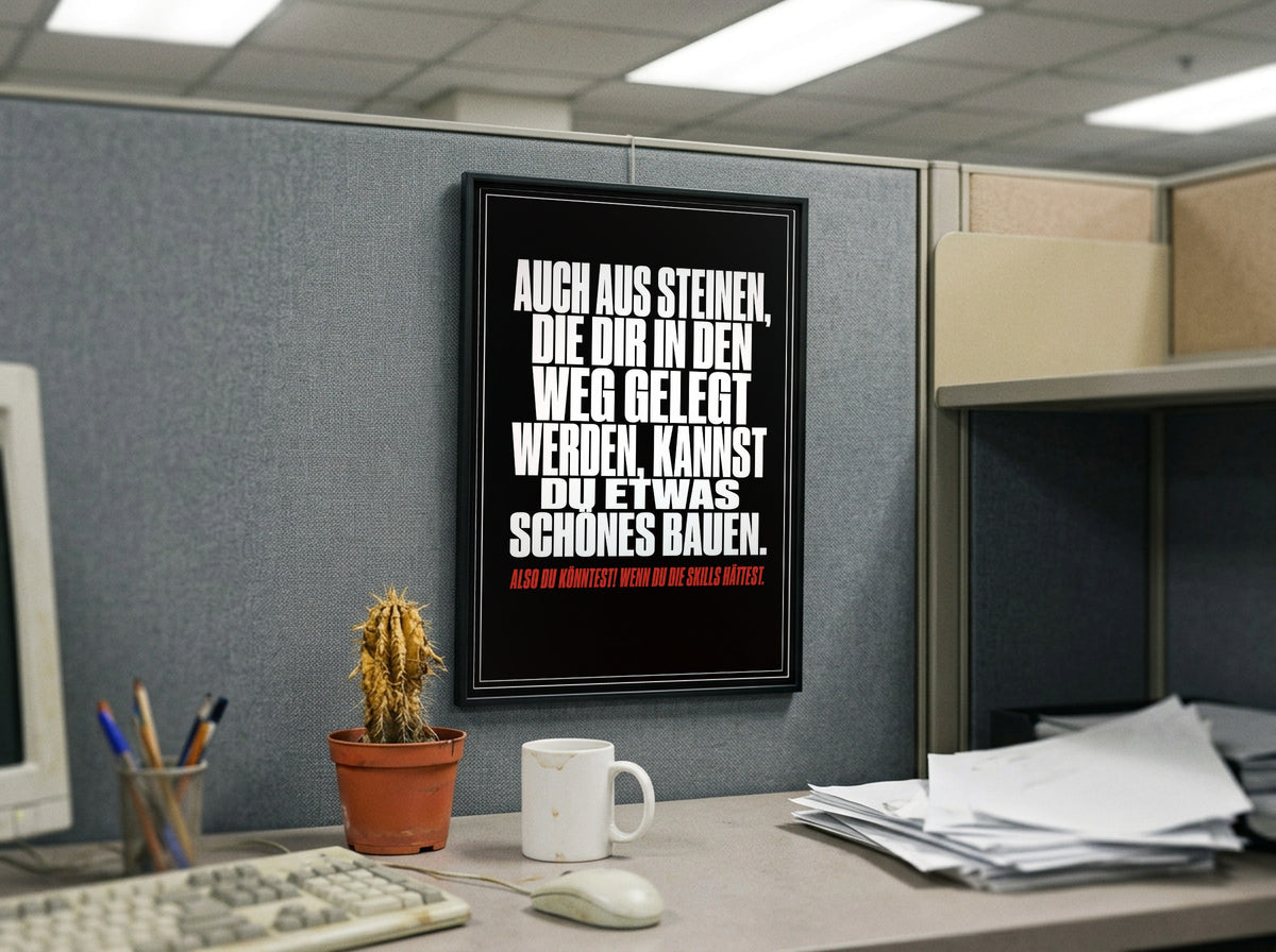 Das Poster gerahmt in einem Büro-Cubicle