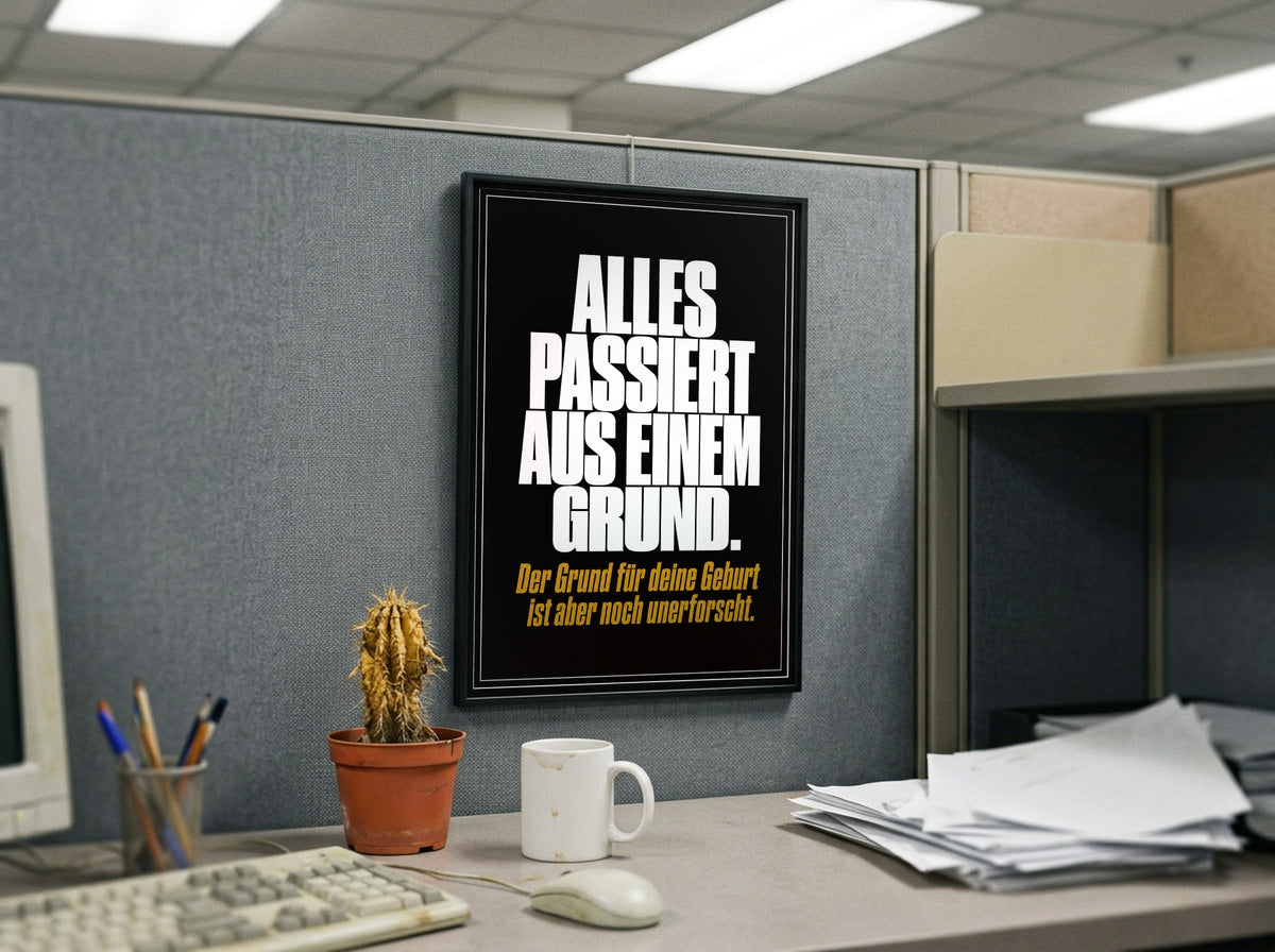 Das Poster gerahmt in einem Büro-Cubicle