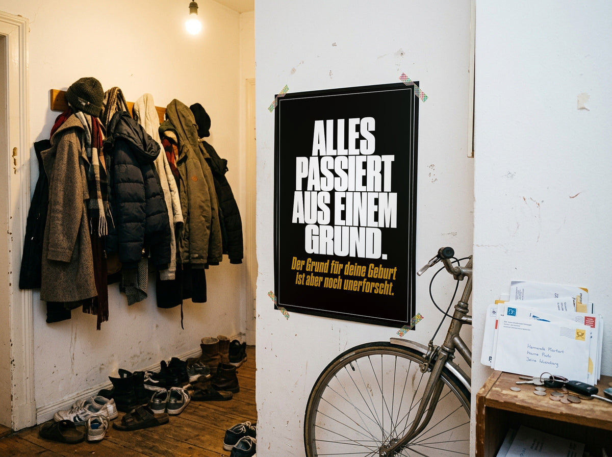 Das Poster mit Washi-Tape an der Wand in einem WG-Flur