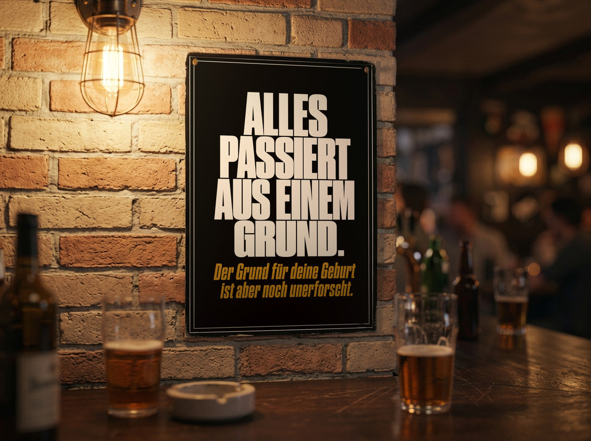 Das Poster an einer Backsteinwand in einer Kneipe