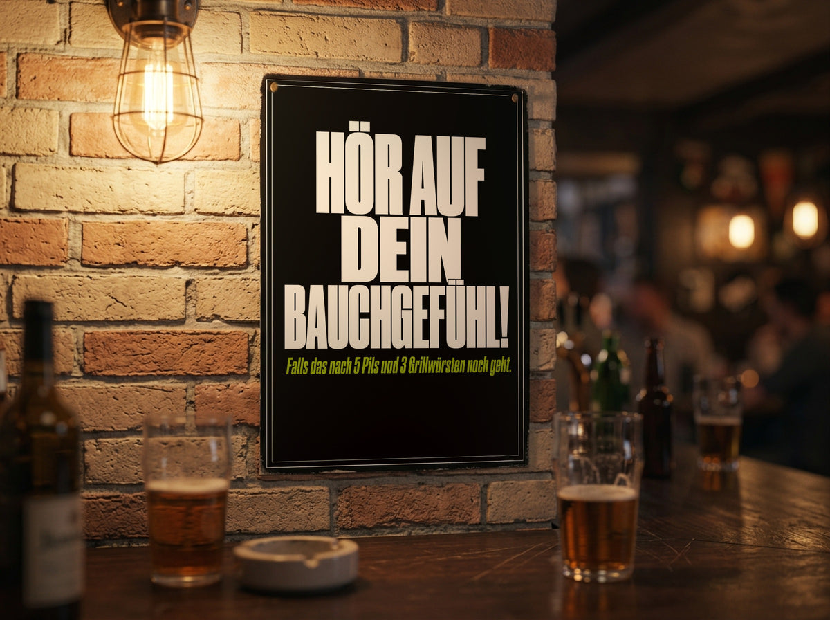 Das Poster an einer Backsteinwand in einer Kneipe