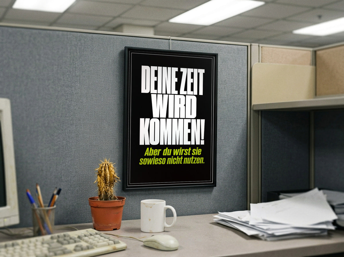 Das Poster gerahmt in einem Büro-Cubicle